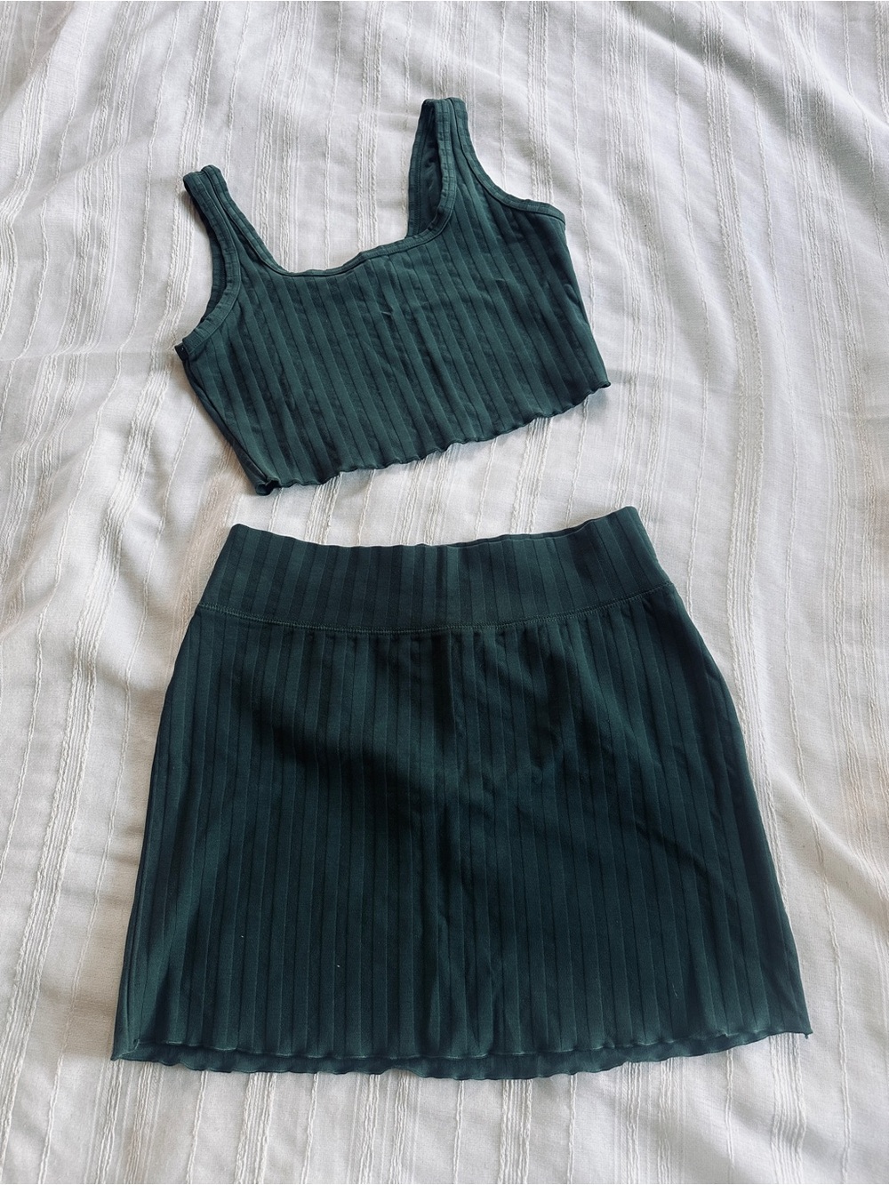OFFLINE by Aerie Ribbed Ruffle Hem Mini Skirt Matching Crop Set